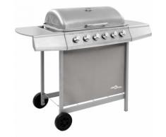 Barbecue gril à gaz avec 6 brûleurs Argenté