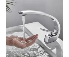 2pcs Arc Robinet de Lavabo en Laiton Design ModerneMitigeur de Lavabo Monotrou avec Mousseur
