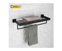 ®Tablette étagère mural de salle de bain et porte serviette En Acier Inox Peint noir - Ideko