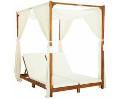 Asupermall - Chaise longue double avec rideaux et coussins Bois d'acacia