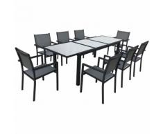 Salon de jardin FIRENZE extensible en textilène gris 8 places - aluminium anthracite