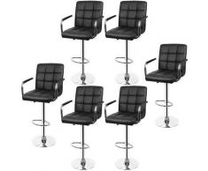 Oobest - 6PCS NOIR Tabouret pour bar cuisine haut tournant réglable avec dossier et avec accoudoirs