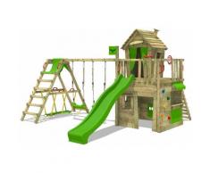FATMOOSE Aire de jeux Portique bois CrazyCat avec balançoire SurfSwing et toboggan vert pomme