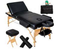 Table de massage Pliante 3 Zones 13 cm d'Epaisseur Noir + Tabouret + Housse de transport