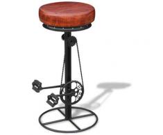 Tabouret de bar design chaise siège avec pédales de vélo cuir véritable marron et noir - Marron