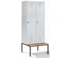 CP Vestiaire avec banc - largeur compartiments 400 mm, h x l x p 2090 x 800 x 815 mm - gris clair