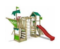 FATMOOSE Aire de jeux Portique bois WaterWorld avec balançoire et toboggan rouge Maison enfant