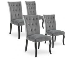 Lot de 4 Chaises capitonnées Chaza Velours Gris