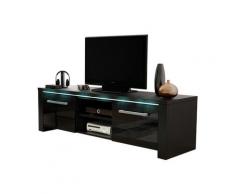 Selsey - MESSA - Meuble tv / Banc tv - Noir mat / Noir brillant, Avec LED bleu - design moderne