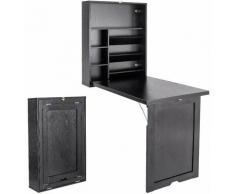 COSTWAY Bureau Mural Rabattable,Table Murale Pliable en MDF Meuble de Rangement avec Etagère