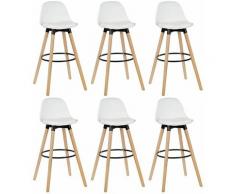 Jeobest - Lot de 6 tabourets de bar - Simili blanc - Pieds en bois hêtre massif - Style scandinave