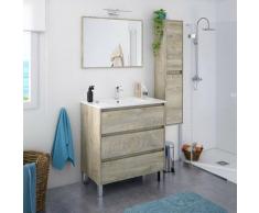 Meuble de salle de bain sur le sol 80 cm chêne avec miroir et lavabo | Couleur - Avec lampe Led
