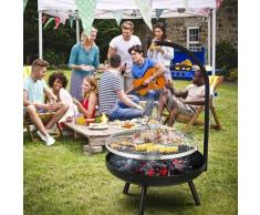 Brasero exterieur , Foyer avec Gril Suspendu Réglable en Hauteur, Gril Pivotant Barbecue avec