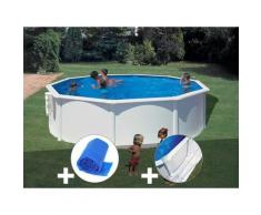 Kit piscine acier blanc Bora Bora ronde 4,80 x 1,22 m + Bâche à bulles + Tapis de sol - GRÉ
