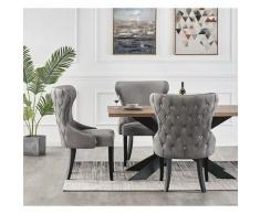Life Interiors - MAYFAIR - Lot de 6 Chaises Capitonnées en Velours Gris Foncé - Style Contemporain