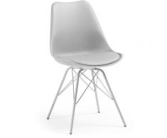 Kave Home - Chaise de salle à manger Ralf gris avec siège rembourré et pieds en acier gris - Gris