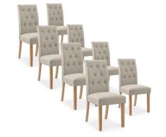 Lot de 8 chaises capitonnées Gaya tissu beige
