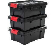 135733 Set de 3 boîtes de rangement Power Box. Plastique. Noir. 12.5 Litres - Iris Ohyama