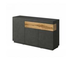 Buffet, bahut, enfilade KILES trois portes et un tiroir. Coloris gris anthracite et chêne. Style