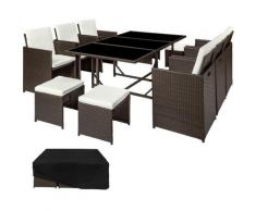 Salon de Jardin MALAGA Ensemble avec 6 Chaises 4 Tabourets et 1 Table en Résine Tressée et Acier