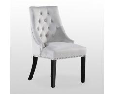 WINDSOR - Chaise Capitonnée en Velours Gris - Style Classique & Design - Pieds en Bois - Salle à
