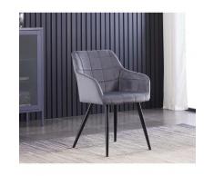 Chaise de Salle à Manger en Velours Capitonnée Gris Foncé - Style Contemporain - Pieds en Métal