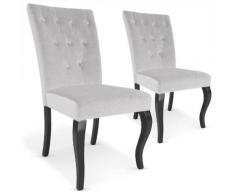 Chaise capitonnée velours gris Barocco - Lot de 2