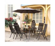 Pompéi 6 : Salon de jardin en aluminium + Parasol Gris Ø 2.5m