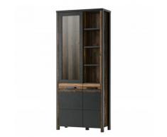Vitrine collection WINDSOR. Couleur gris anthracite et chêne foncé. - Gris