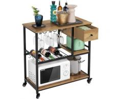 Chariot de Service Roulant avec 1 Titoir Etagère de Cuisine Rangement avec Porte-Verres Desserte de