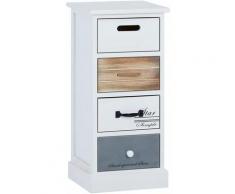 Chiffonnier DANIA étagère de rangement 4 tiroirs en bois de paulownia blanc brun gris, style shabby