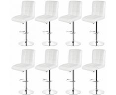 Tabouret de bar lot de 8 en simili cuir blanc réglage en hauteur avec dossier