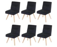 6x chaise de salle à manger HHG-532, fauteuil de cuisine, design rétro, velours ~ noir