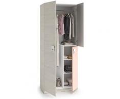 Pegane - Armoire enfant avec 2 portes coloris blanc alpes / rose - 90 cm (Longueur) x 200 cm