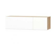 Meuble télé buffet tv télévision design pratique aggloméré 120 cm chêne et blanc brillant - Beige