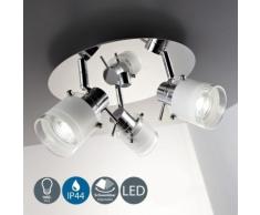 Plafonnier salle de bain LED éclairage lampe plafond sdb métal verre 3 spots orientables IP44 GU10