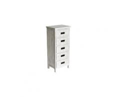 Chiffonnier 5 tiroirs 43x30x100 cm en bois blanchi