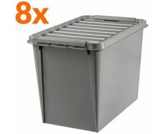8x Boîte de rangement en plastique recyclé | 61 l | Taupe | Avec couvercle | SmartStore - Taupe