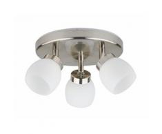 Plafonnier 3 spots LED 3X4.1W orientable 3000K nickel brossé patère Ø 200mm + verre 200lm 230V IP20