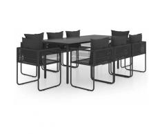 Salon de jardin 9 pcs PVC Résine tressée Noir