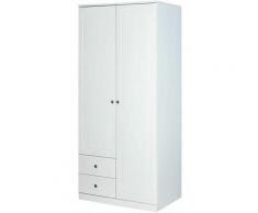 Karol - Armoire 2 Portes 2 Tiroirs Bois Massif Vernis Blanc