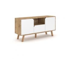 Price Factory - Meuble TV design AOMORI, 140cm, 2 portes, 1 tiroir et 1 niche, coloris hêtre et