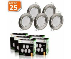 LOT DE 25 SPOT LED ENCASTRABLE COMPLETE RONDE FIXE ALU BROSSE eq. 50W BLANC CHAUD