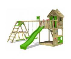 FATMOOSE Aire de jeux Portique bois HappyHome avec balançoire SurfSwing et toboggan vert pomme