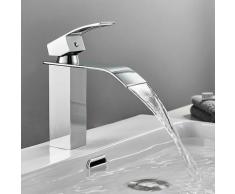 Robinet de Salle de Bain Mitigeur sur Lavabo Robinet Brillant en Laiton Solide