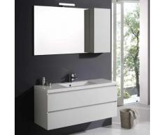 MEUBLE DE SALLE DE BAINS AVEC TIROIRS 120 cm EN BOIS BLANCHI MIROIR AVEC ARMOIRE MURALE