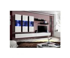 Price Factory - Meuble TV FLY E2 design, coloris noir et blanc brillant. Meuble suspendu moderne et