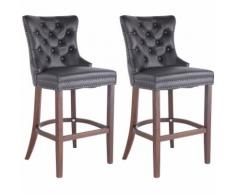 Lot de 2 Tabourets de Bar Taipeh Cuir Véritable noir Antique foncé