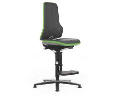 Si??ge d'atelier NEON avec repose-pieds, assise en similicuir, noir/vert - Coloris piétement: noir