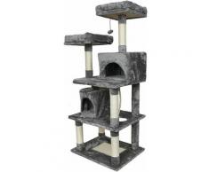 Arbre à Chat Hauteur de Colonne en Sisal, Panier et 2 Niches, Tour à Chat pour Chats - Gris clair